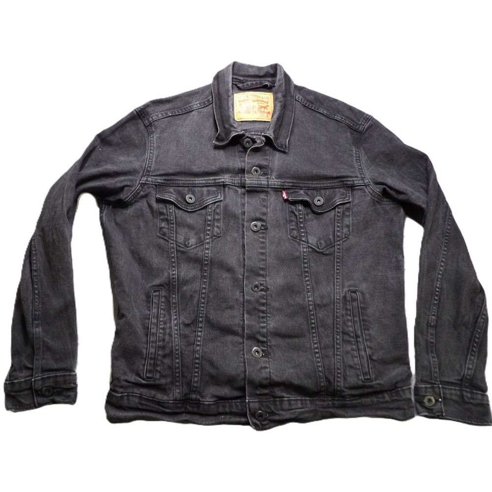 Levis The Trucker Jacket 72334 Stretch Denim Jean Coat Men L Washed Black Casual